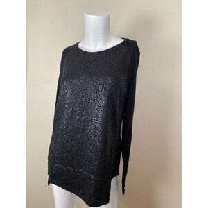 Olsen Uptown Boho Sequins Long Sleeve Jersey Top Blouse In Black Size S-M 8 $150